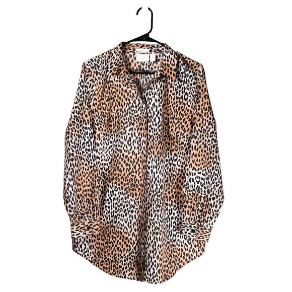 Chico's Women's Shirt Button Up Animal Print Long Sleeve Blouse Tunic Top 2 L/12 - Picture 1 of 8